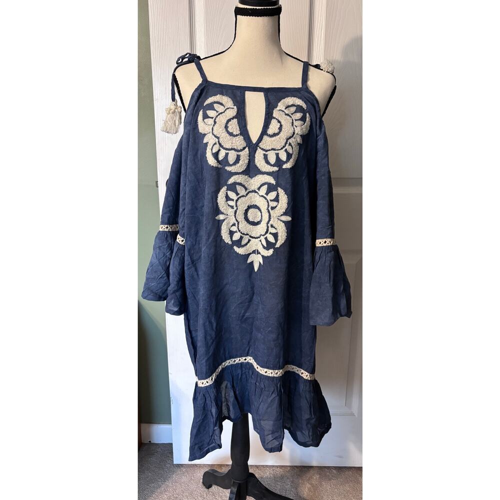 Shoulder Maré Beach Coverup NEW Women’s Size Large Blue Bell Sleeve Flowy Summer